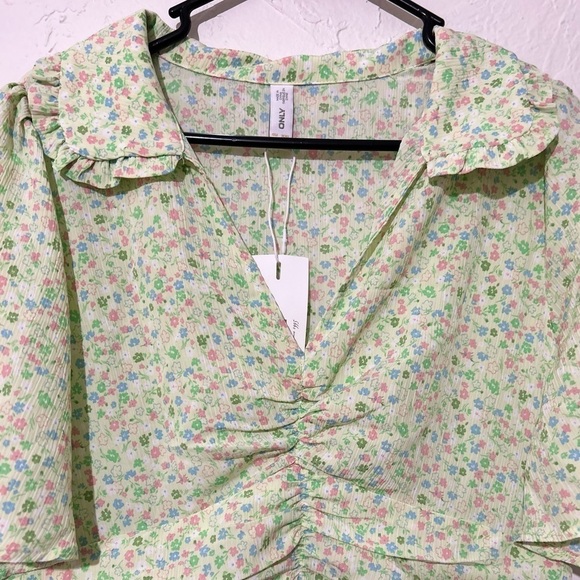 NWT ASOS Only Collar  V neck Pistachio Green Floral Midi Dress Sz 12/ Large - Picture 4 of 10